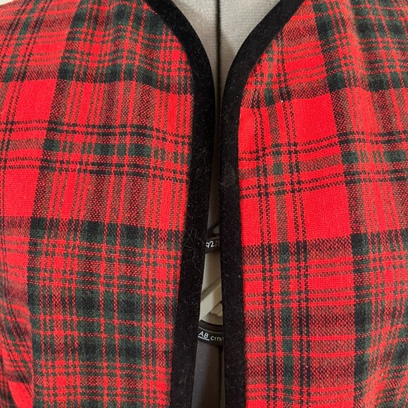 VTG Century of Boston Sz M Tartan Plaid Velvet Trim Open Front Jacket - Picture 6 of 10
